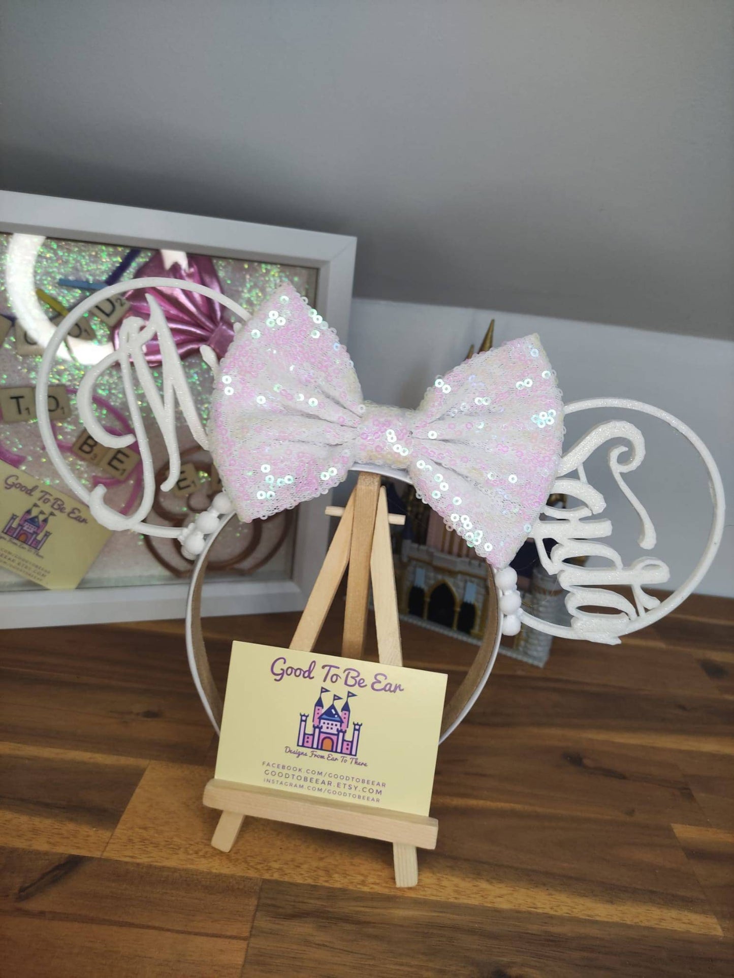 Personalised Bride Groom Veil Wedding Disney Minnie and Mickey Inspired Mouse Style Ears Headband Sparkly Sequin White Black Top Hat