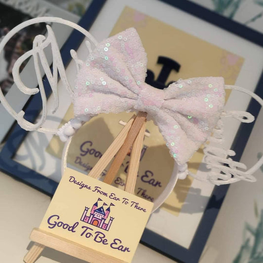 Personalised Bride Groom Veil Wedding Disney Minnie and Mickey Inspired Mouse Style Ears Headband Sparkly Sequin White Black Top Hat