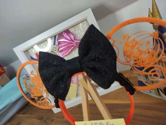 Halloween Cinderella Carriage Princess Disney Minnie and Mickey Inspired Mouse Style Ears Headband Sparkly Sequin Orange Black