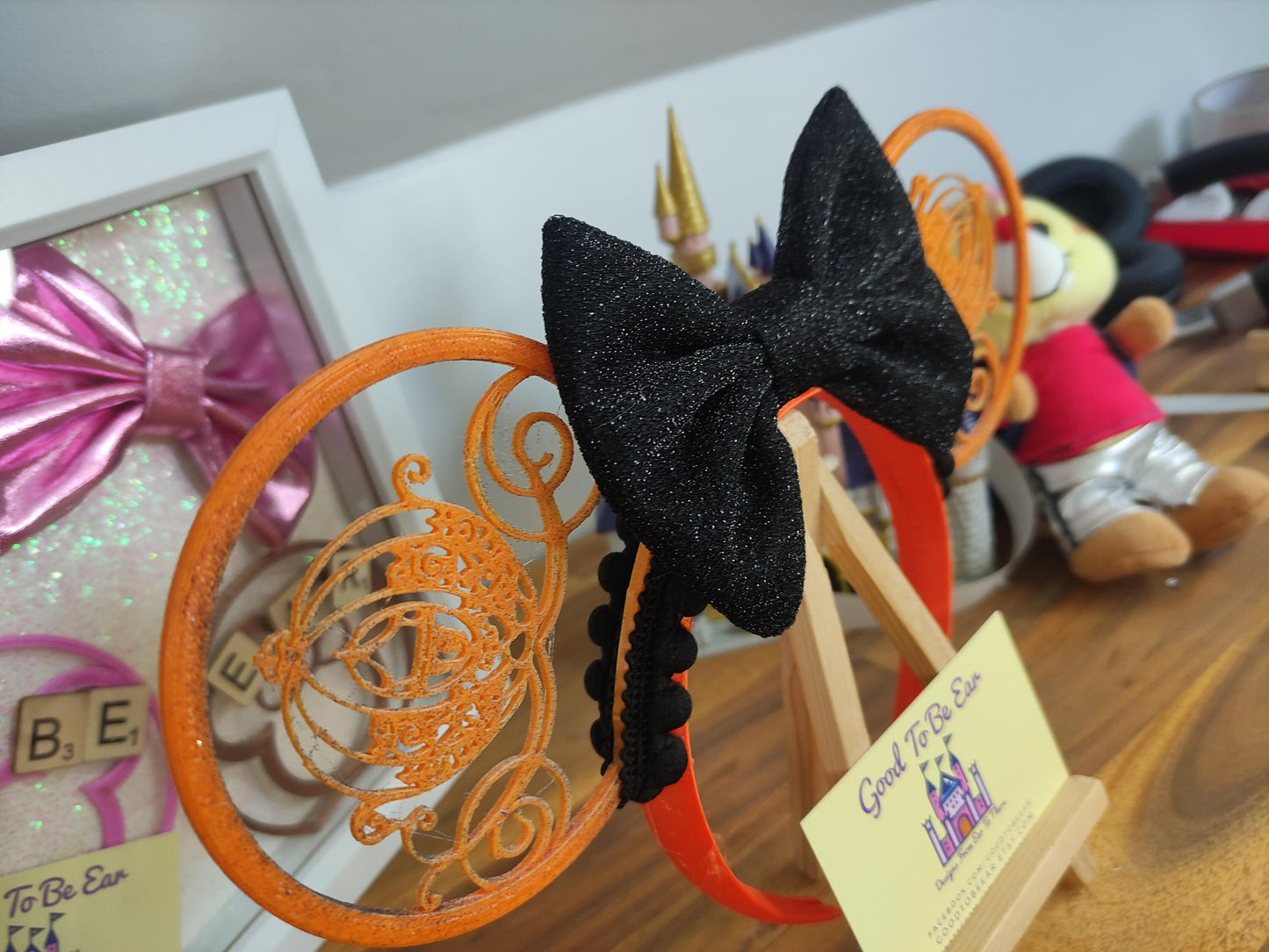 Halloween Cinderella Carriage Princess Disney Minnie and Mickey Inspired Mouse Style Ears Headband Sparkly Sequin Orange Black