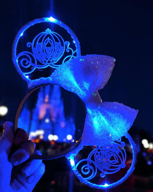 Cinderella Princess Carriage Disney Minnie and Mickey Inspired Light Mouse Ears Headband - Disney World Magic Kingdom Blue White