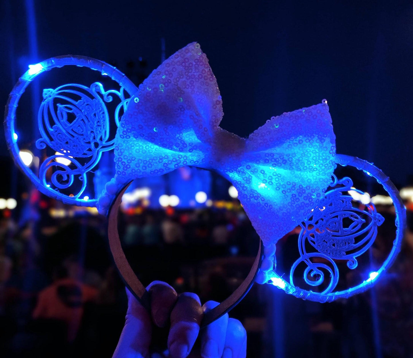Cinderella Princess Carriage Disney Minnie and Mickey Inspired Light Mouse Ears Headband - Disney World Magic Kingdom Blue White