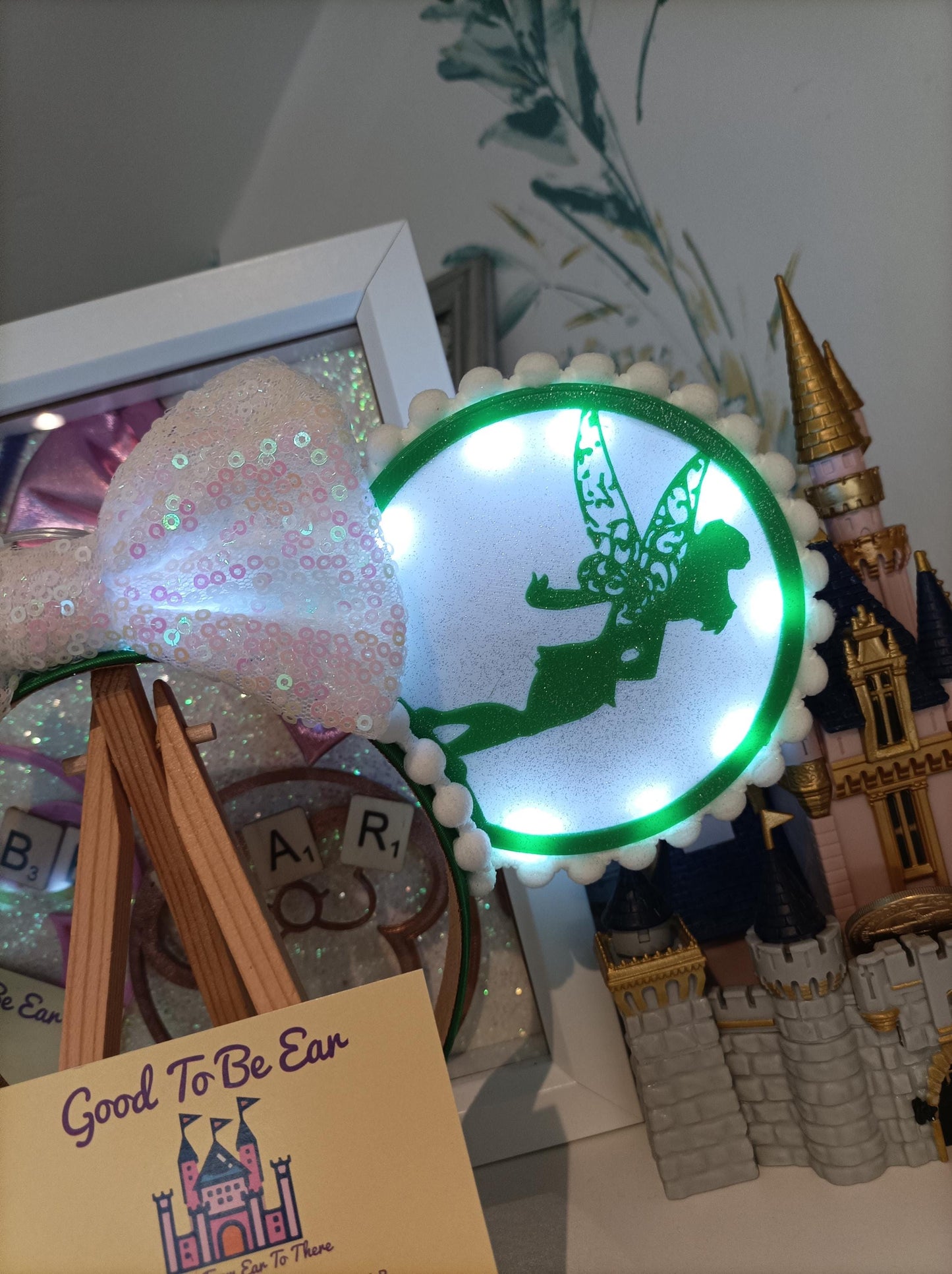 Tinkerbell Fairy Pixie Dust Disney Minnie and Mickey Inspired Light Mouse Ears Headband - Disney World Magic Kingdom Green White