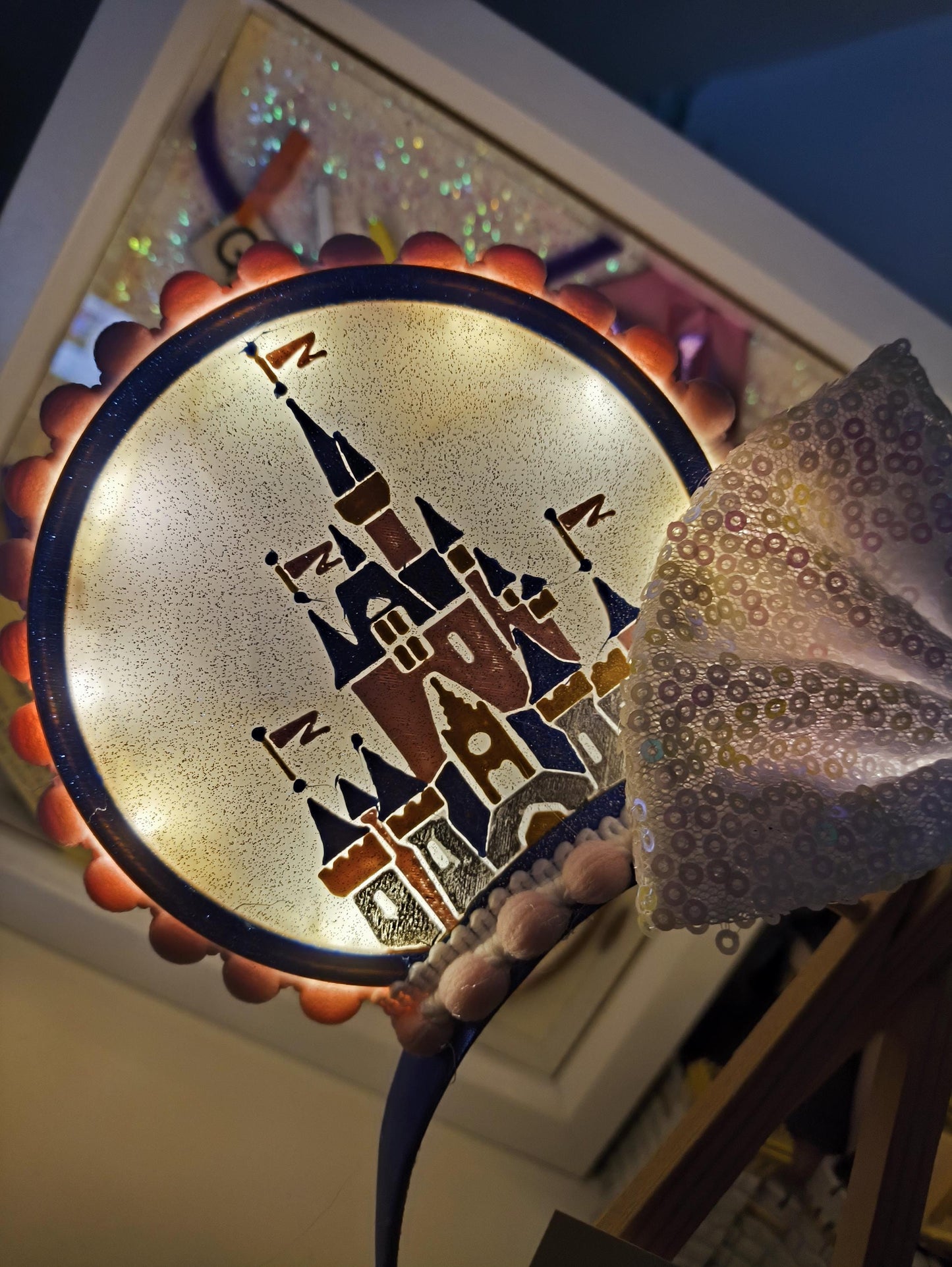 Cinderella Princess Castle Disney Minnie and Mickey Inspired Light Mouse Ears Headband- Disney World Magic Kingdom White Pink Blue