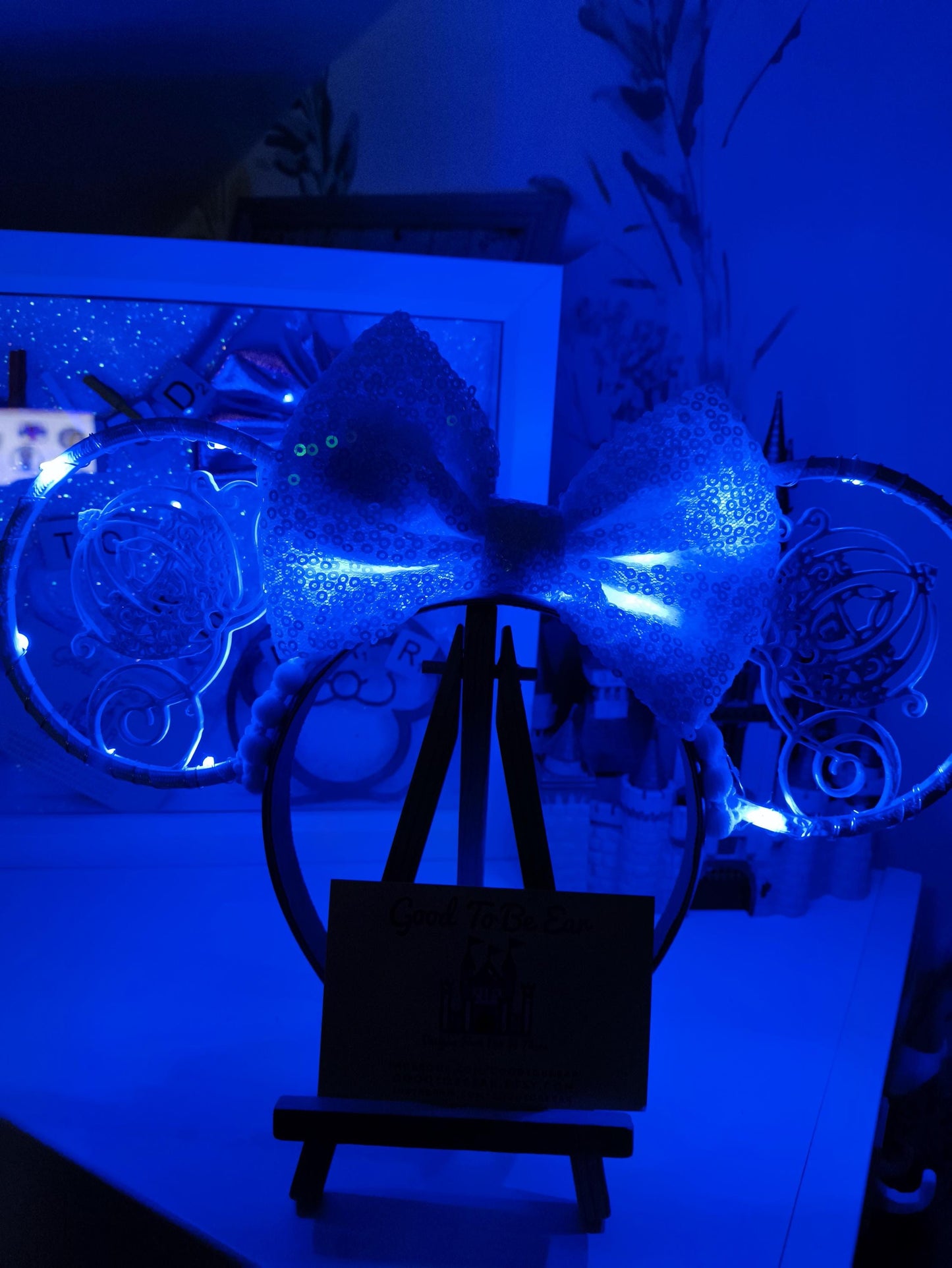 Cinderella Princess Carriage Disney Minnie and Mickey Inspired Light Mouse Ears Headband - Disney World Magic Kingdom Blue White