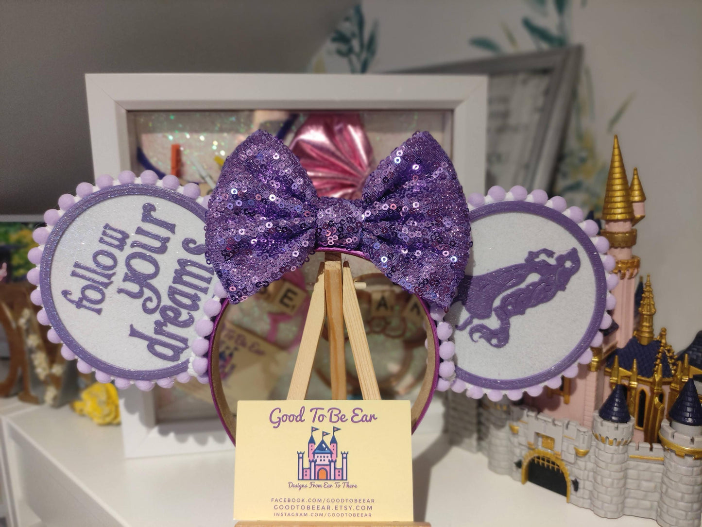 Rapunzel Princess Disney Minnie and Mickey Inspired Light Mouse Ears Headband - Disney World Magic Kingdom Purple White