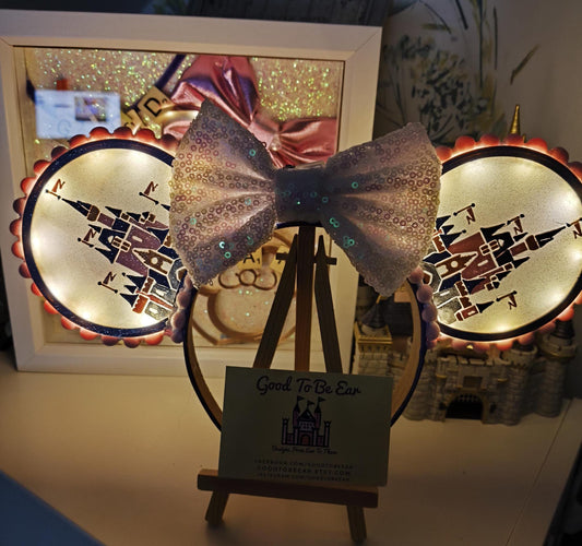 Cinderella Princess Castle Disney Minnie and Mickey Inspired Light Mouse Ears Headband- Disney World Magic Kingdom White Pink Blue