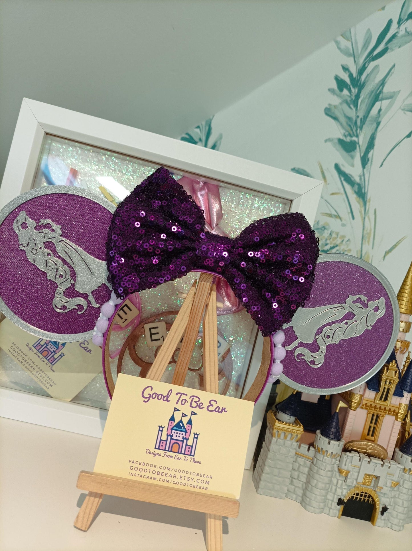 Rapunzel Princess Disney Minnie and Mickey Inspired Mouse Ears Headband - Disney World Magic Kingdom Purple Silver