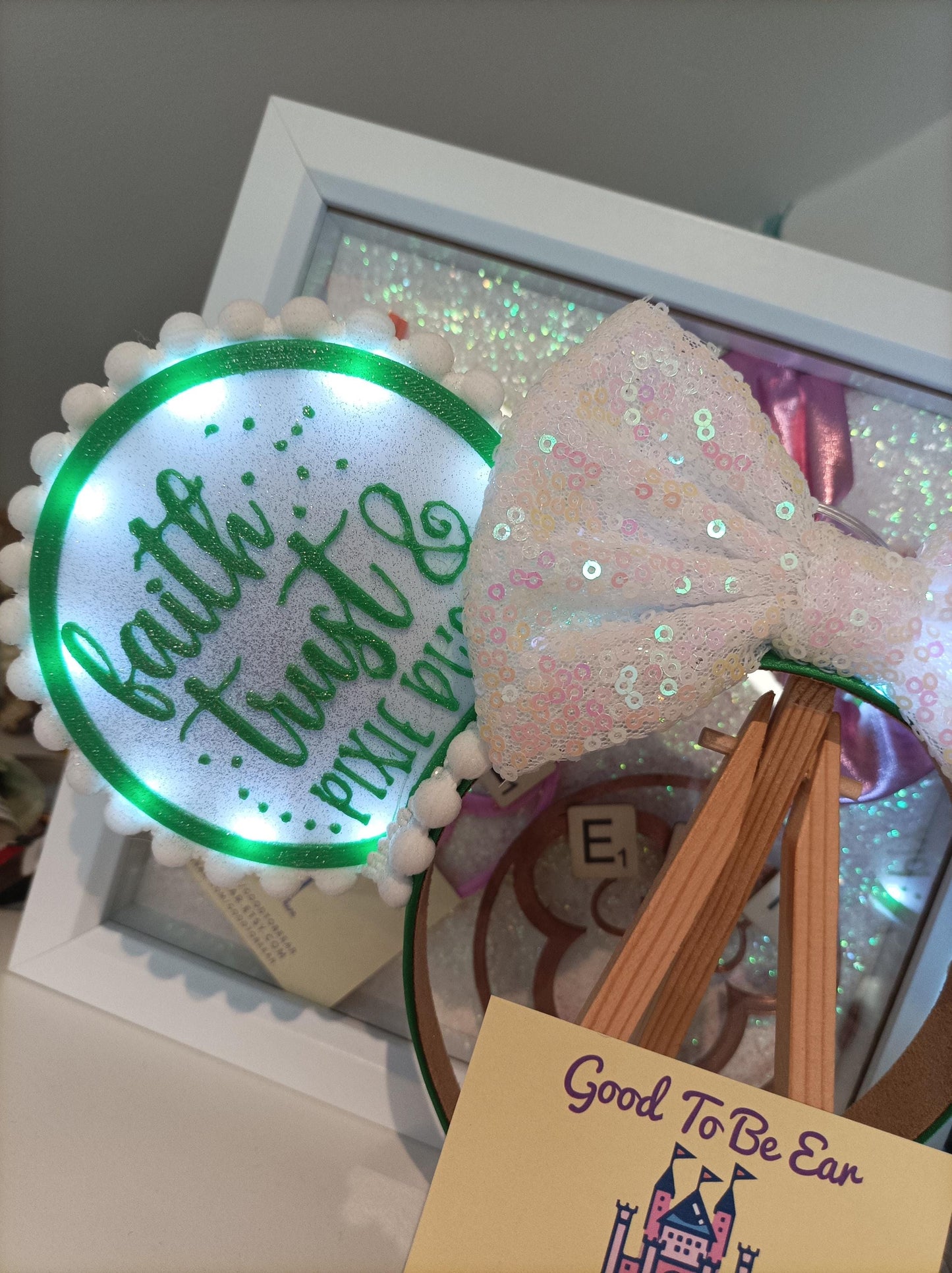 Tinkerbell Fairy Pixie Dust Disney Minnie and Mickey Inspired Light Mouse Ears Headband - Disney World Magic Kingdom Green White