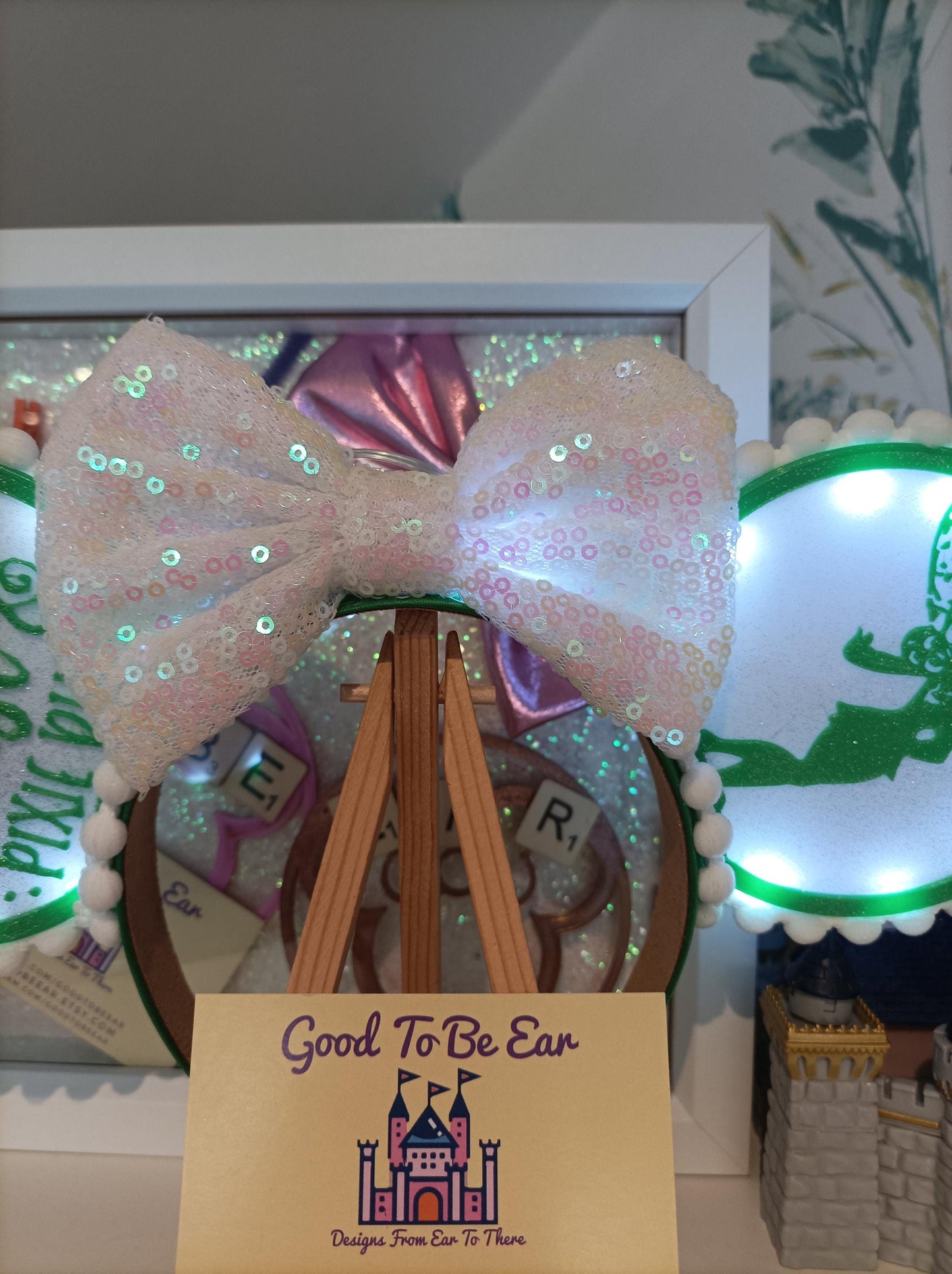 Tinkerbell Fairy Pixie Dust Disney Minnie and Mickey Inspired Light Mouse Ears Headband - Disney World Magic Kingdom Green White