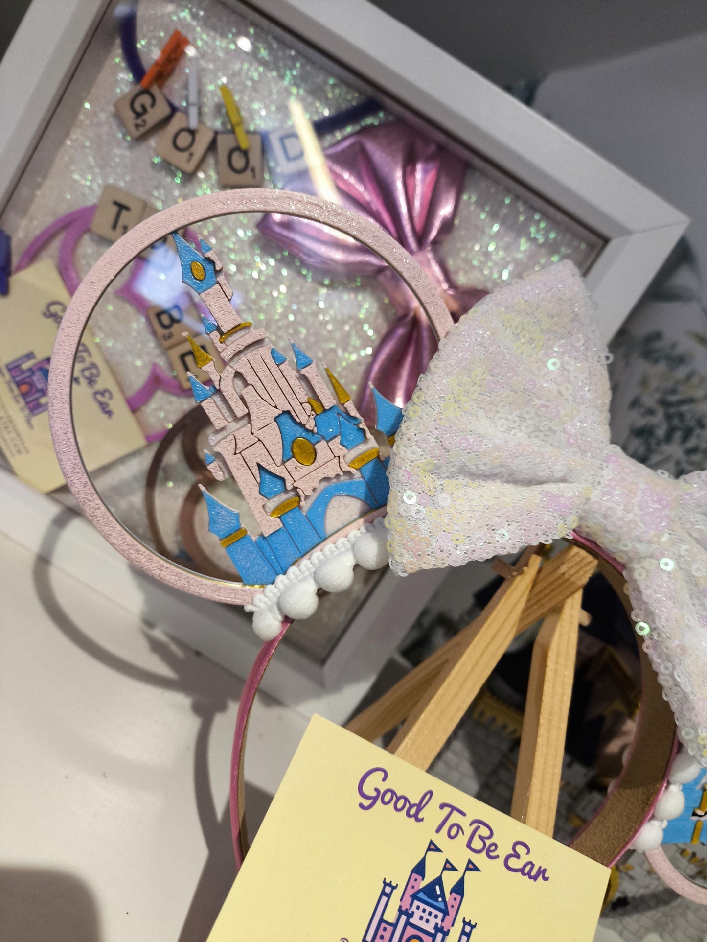 Sleeping Beauty Princess Aurora Castle Disney Minnie and Mickey Inspired Light Mouse Ears Headband - Disney Land Paris White Blue Pink