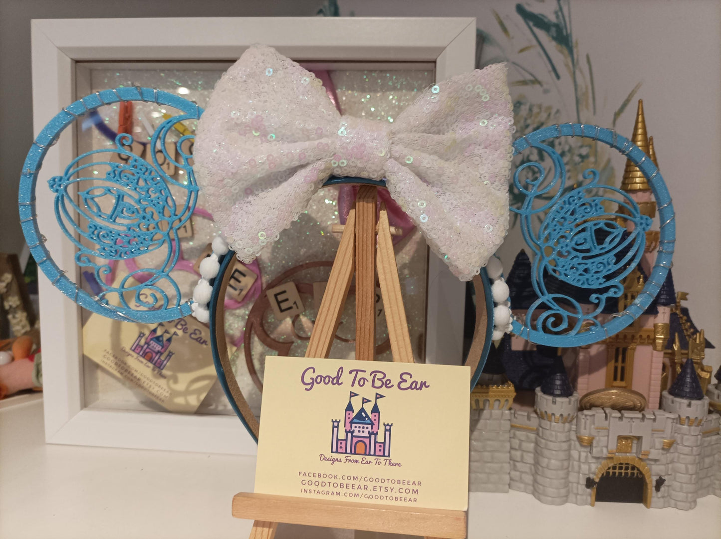 Cinderella Princess Carriage Disney Minnie and Mickey Inspired Light Mouse Ears Headband - Disney World Magic Kingdom Blue White