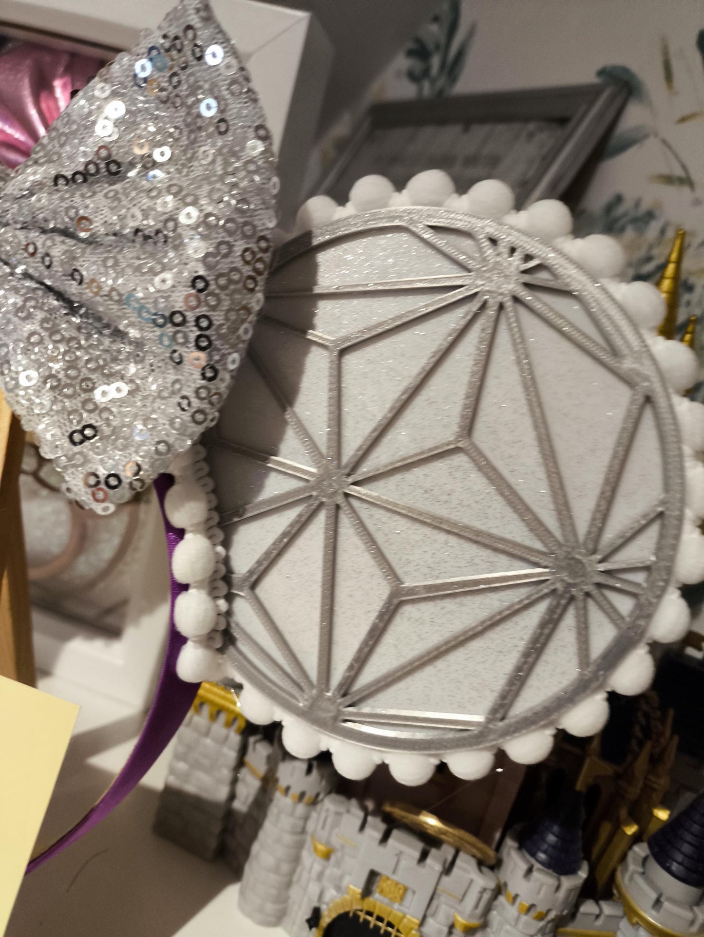 Epcot Spaceship Earth Disney Minnie and Mickey Inspired Light Mouse Ears Headband- Disney World White Silver Figment