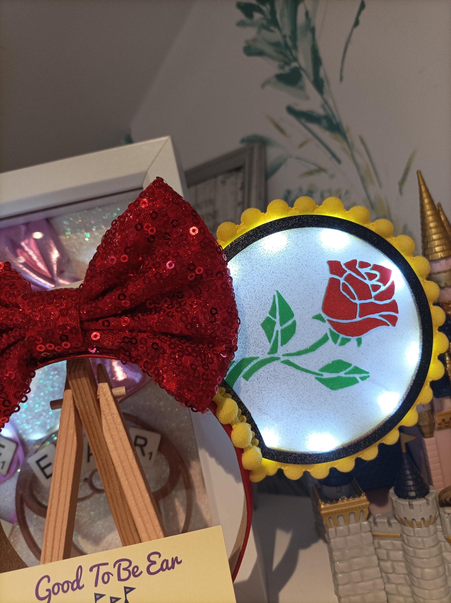 Belle Beauty Princess Disney Minnie and Mickey Inspired Light Mouse Ears Headband - Disney World Magic Kingdom Yellow Gold Red