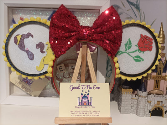 Belle Beauty Princess Disney Minnie and Mickey Inspired Light Mouse Ears Headband - Disney World Magic Kingdom Yellow Gold Red
