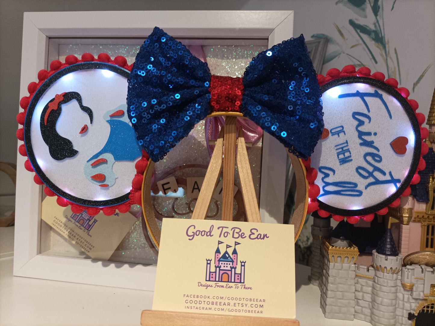 Snow White Princess Disney Minnie and Mickey Inspired Light Mouse Ears Headband - Disney World Magic Kingdom Yellow Blue Red