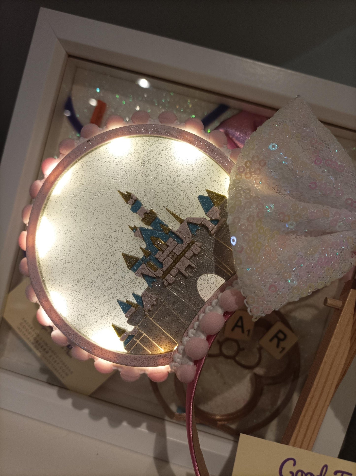 Sleeping Beauty Princess Castle Disney Minnie and Mickey Inspired Light Mouse Ears Headband - Disneyland Paris Pink White Silver