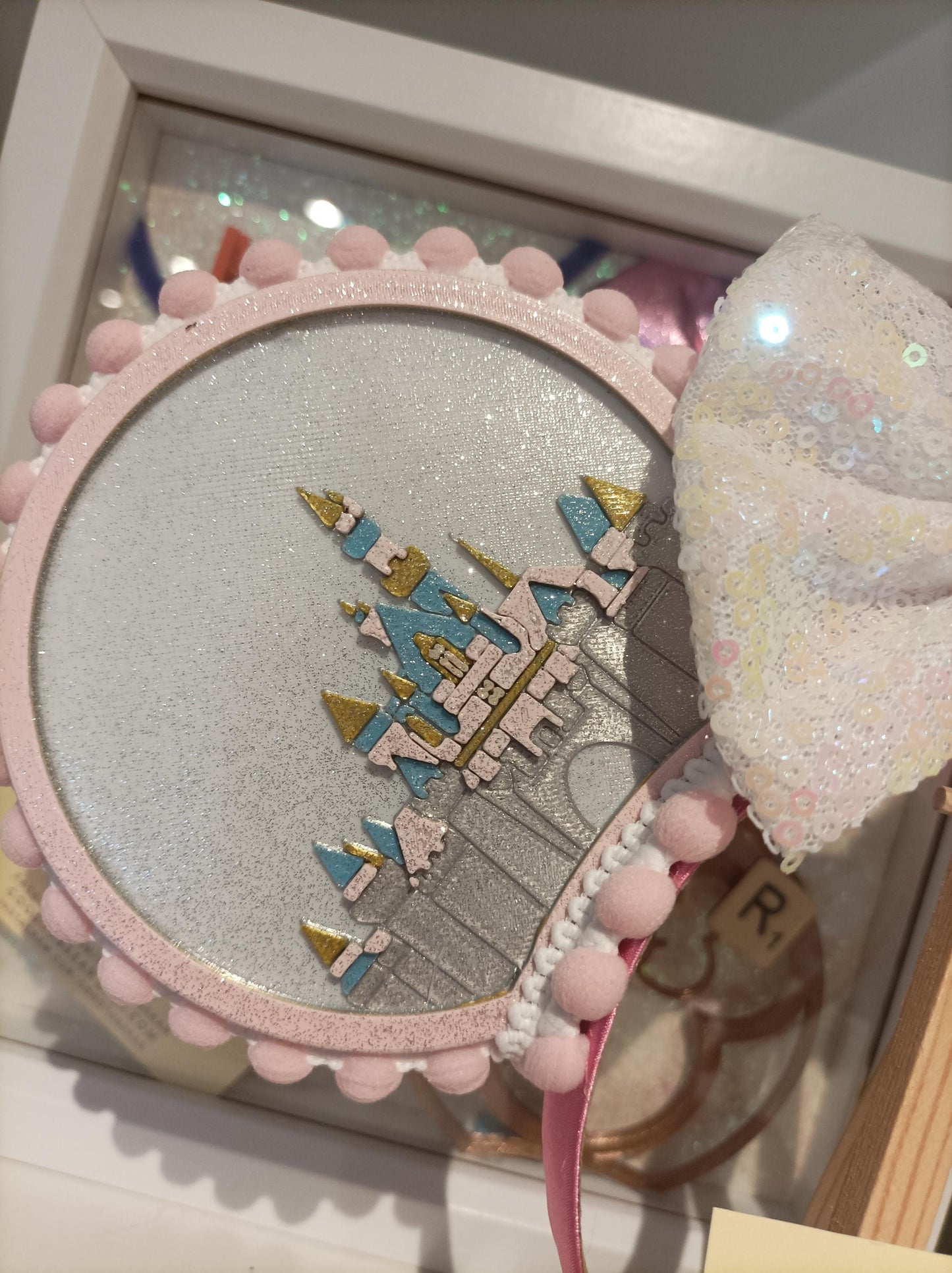 Sleeping Beauty Princess Castle Disney Minnie and Mickey Inspired Light Mouse Ears Headband - Disneyland Paris Pink White Silver