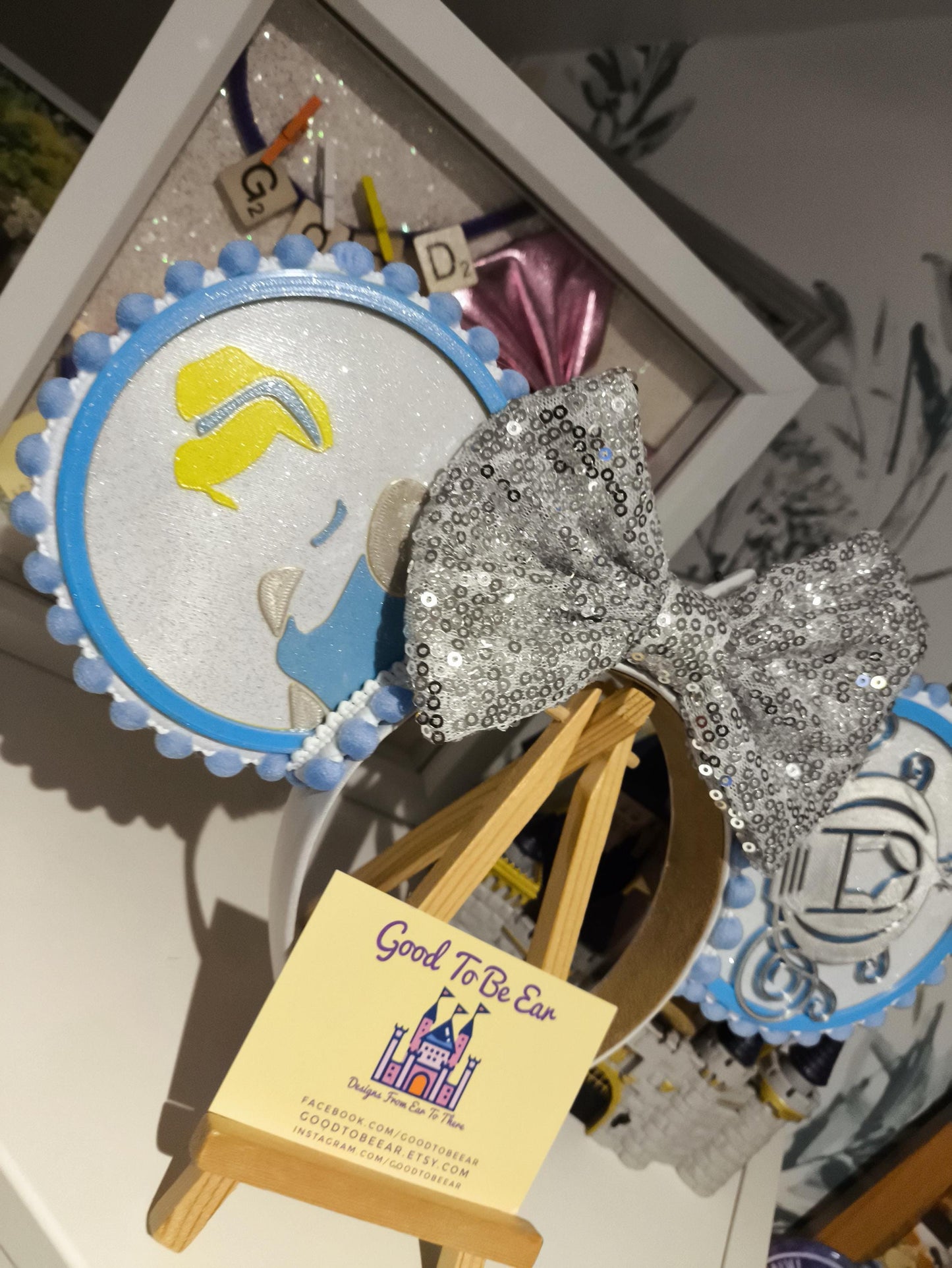 Cinderella Princess Carriage Disney Minnie and Mickey Inspired Light Mouse Ears Headband - Disney World Magic Kingdom Blue Silver White