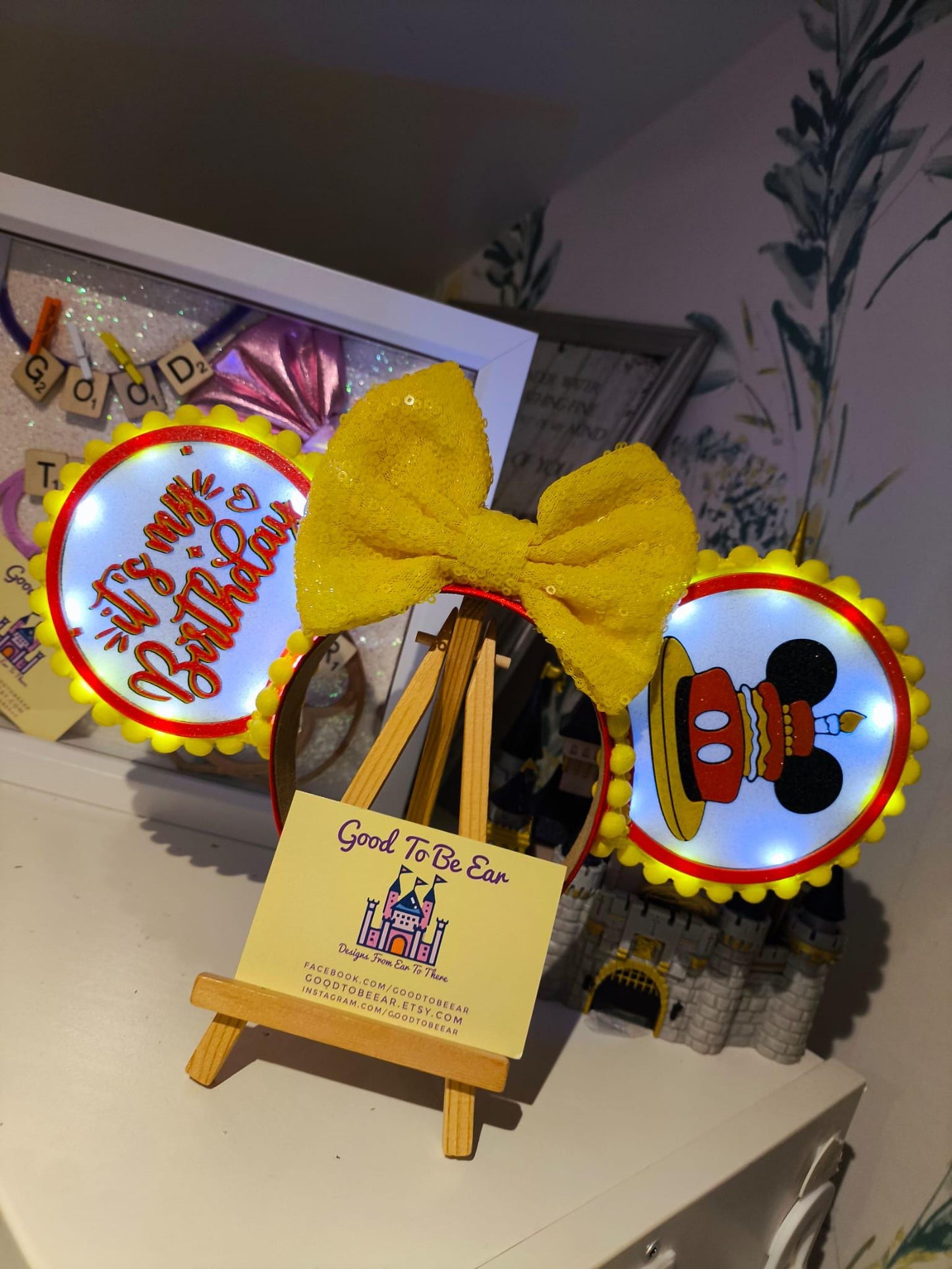Birthday Cake Celebration Disney Minnie and Mickey Inspired Light Mouse Ears Headband - Disney World Magic Kingdom Princess No Bow
