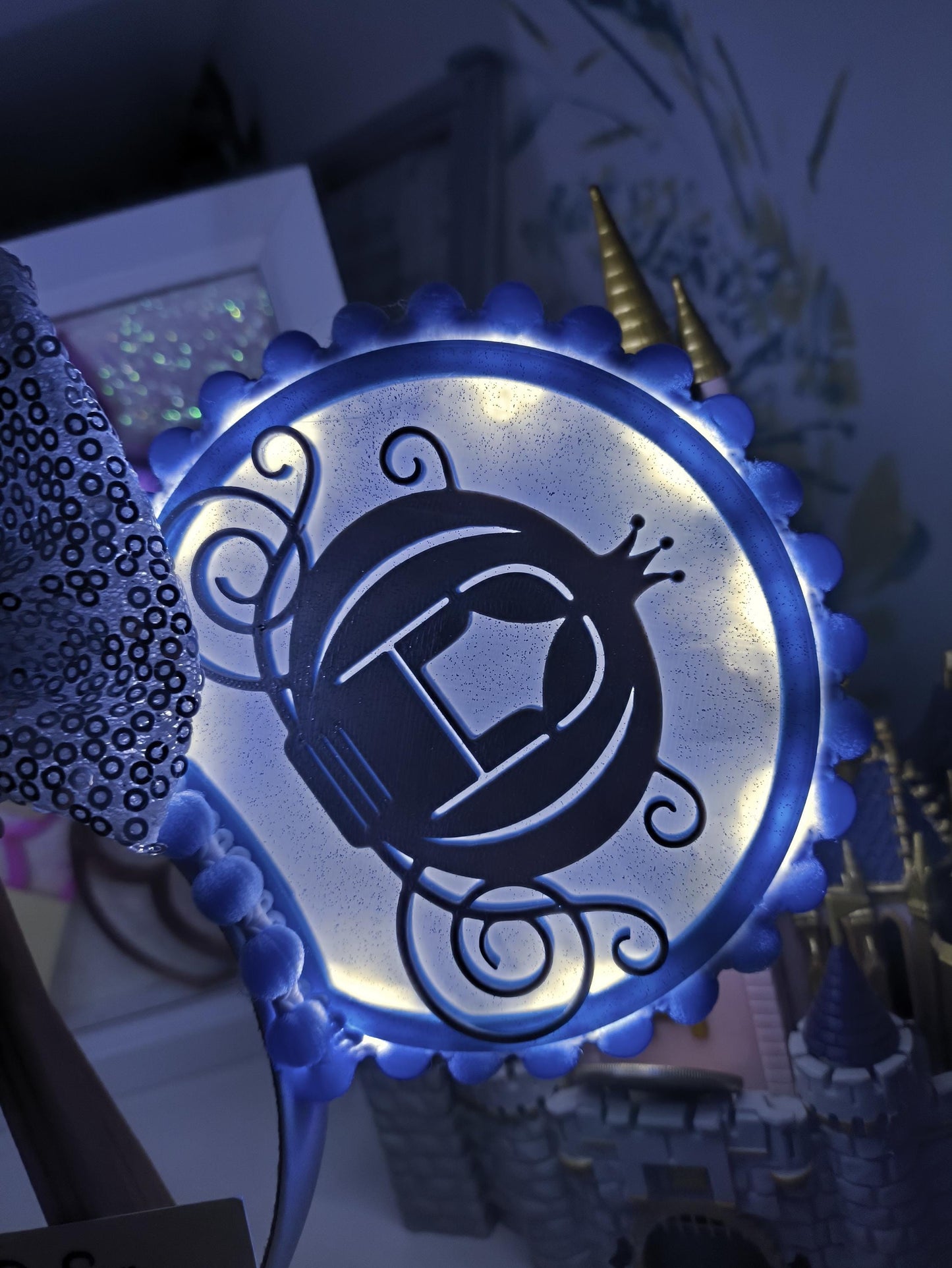 Cinderella Princess Carriage Disney Minnie and Mickey Inspired Light Mouse Ears Headband - Disney World Magic Kingdom Blue Silver White