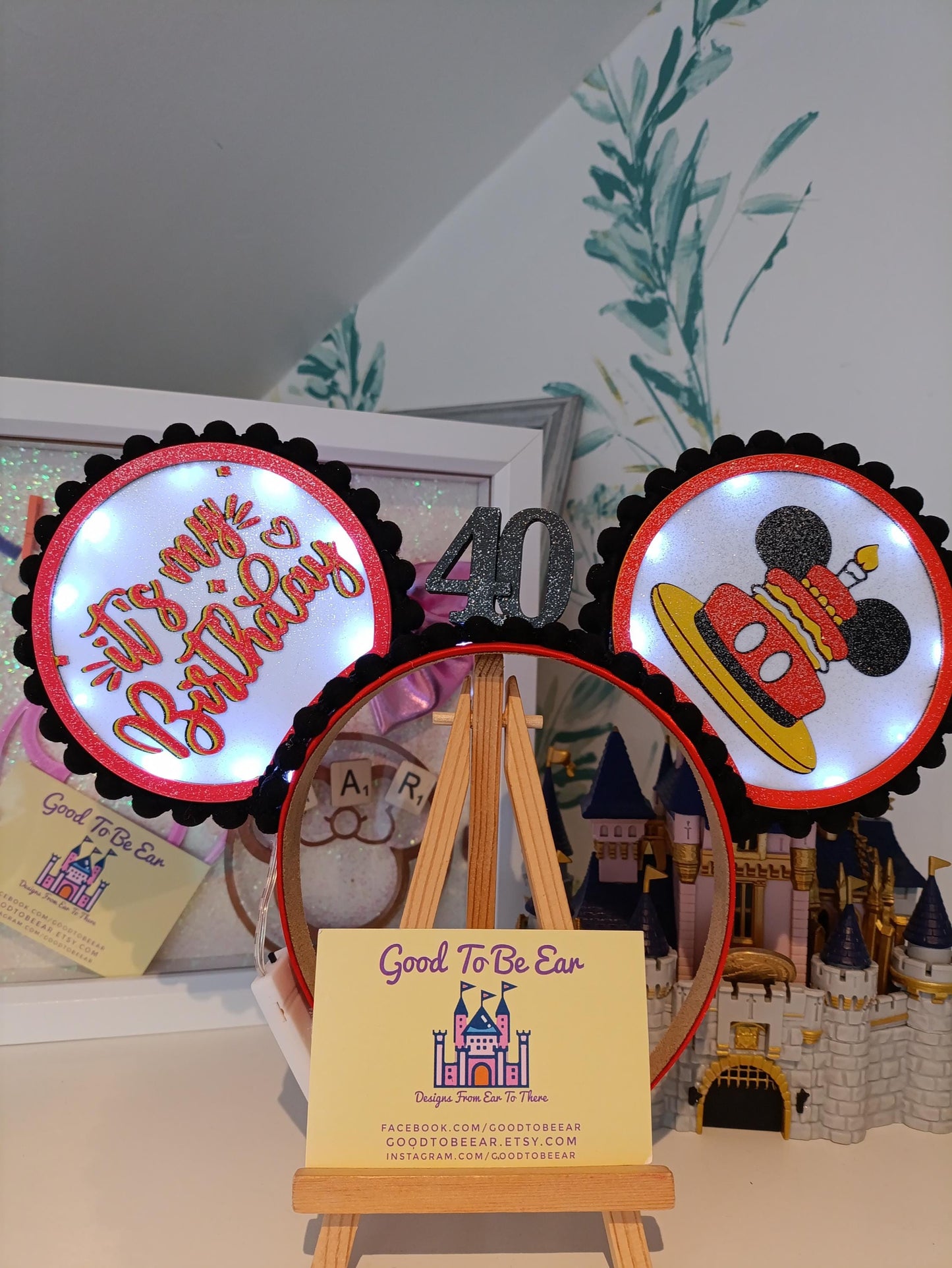 Birthday Cake Celebration Disney Minnie and Mickey Inspired Light Mouse Ears Headband - Disney World Magic Kingdom Princess No Bow