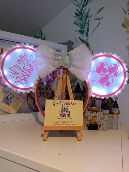 Birthday Age Celebration Disney Minnie and Mickey Inspired Light Mouse Ears Headband - Disney World Magic Kingdom Princess *Varied Colours*