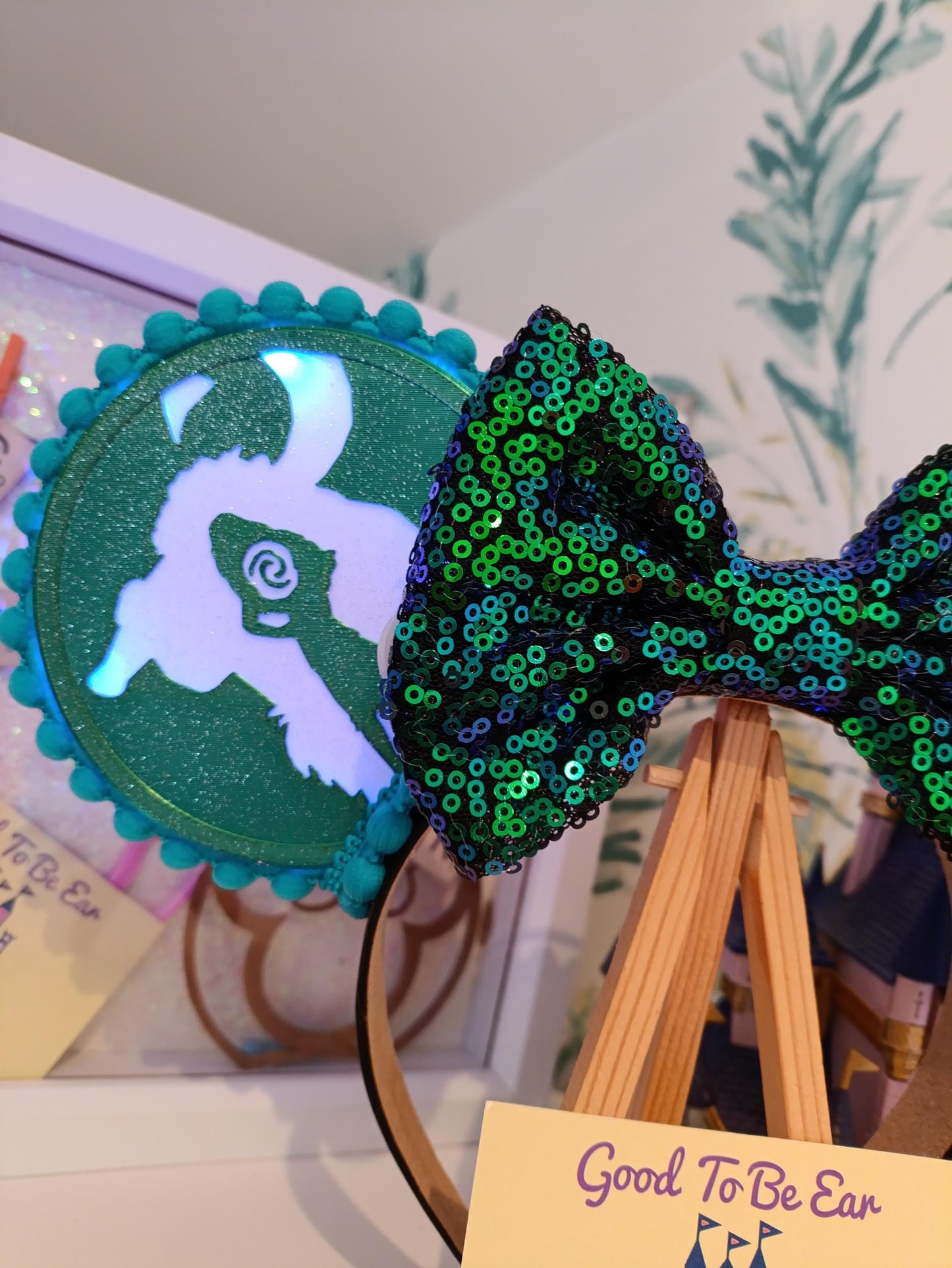 Moana Princess Disney Minnie and Mickey Inspired Light Mouse Ears Headband - Disney World Magic Kingdom Green Emerald White Black