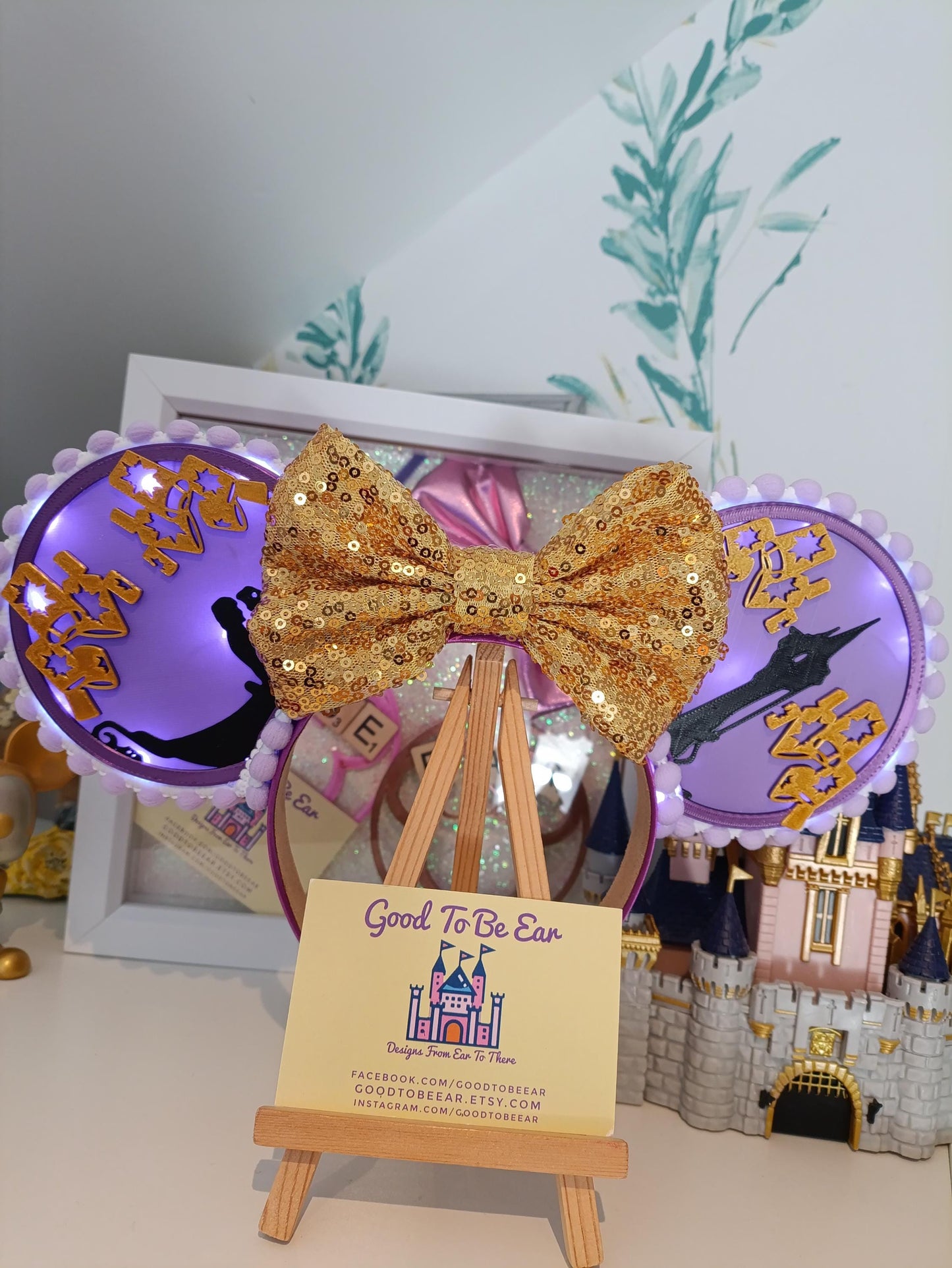 Rapunzel Lanterns Princess Disney Minnie and Mickey Inspired Light Mouse Ears Headband - Disney World Magic Kingdom Purple Gold Black