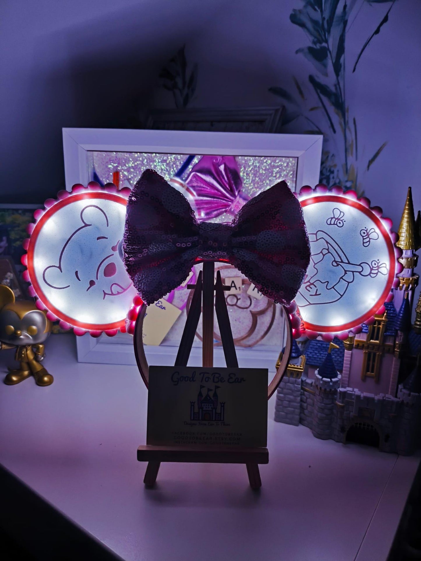 Winnie Pooh Honeypot Light Disney Minnie and Mickey Inspired Mouse Ears Headband - Magic Kingdom Pink White