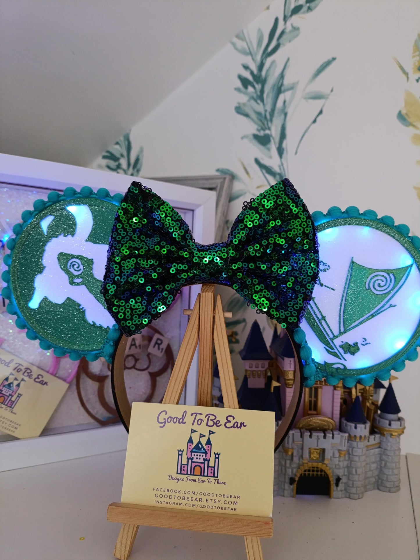 Moana Princess Disney Minnie and Mickey Inspired Light Mouse Ears Headband - Disney World Magic Kingdom Green Emerald White Black