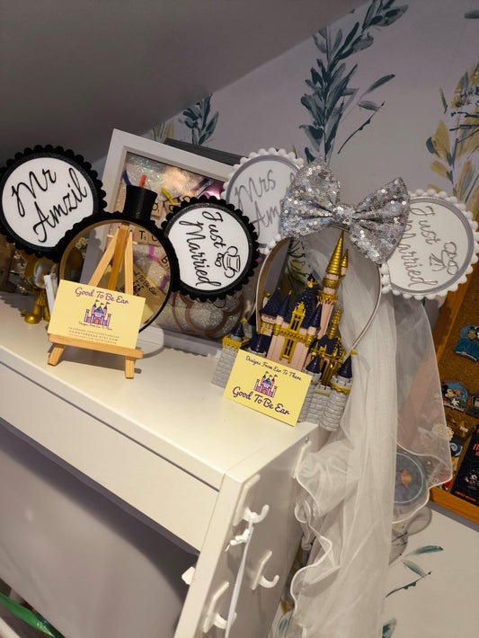 Bride Groom Wedding Veil Disney Minnie and Mickey Inspired Light Mouse Ears Headband - Disney World White Black Sparkly Honeymoon Princess