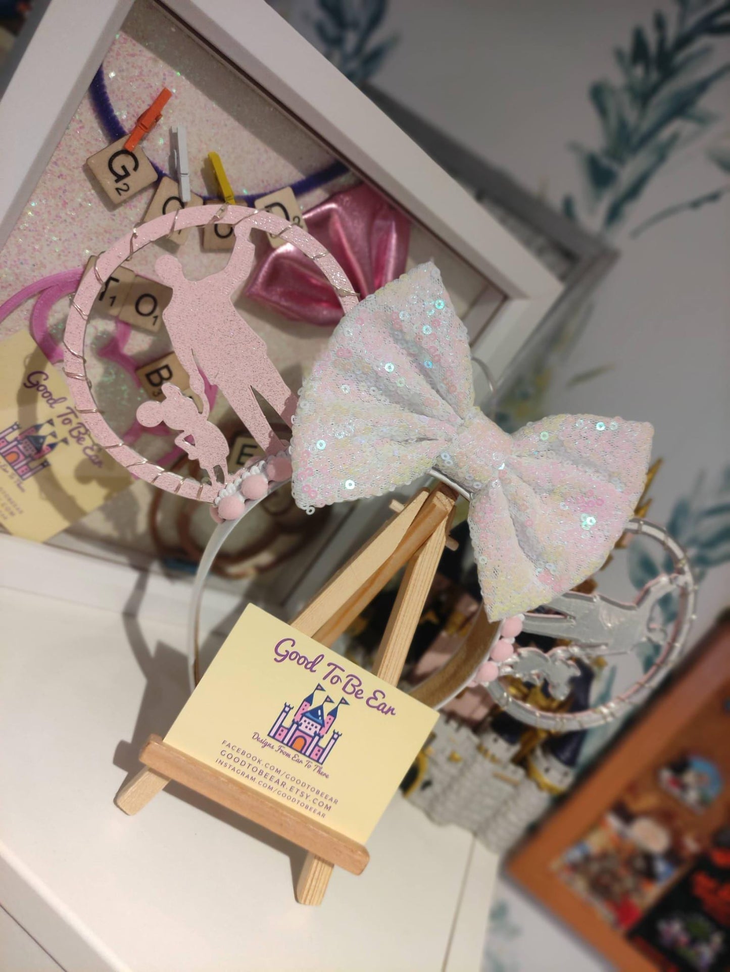 Partner Statue Walt Mickey Disney Minnie and Mickey Inspired Light Mouse Ears Headband- Disney World Magic Kingdom Pink Grey White