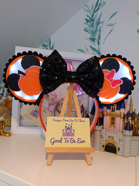 Halloween Pumpkin Light Disney Minnie and Mickey Inspired Mouse Ears Headband Sparkly Sequin - Magic Kingdom Scary Party Black Orange White