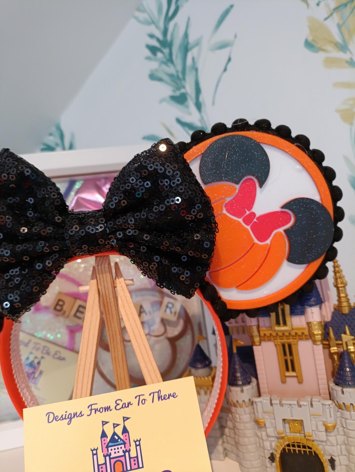 Halloween Pumpkin Light Disney Minnie and Mickey Inspired Mouse Ears Headband Sparkly Sequin - Magic Kingdom Scary Party Black Orange White