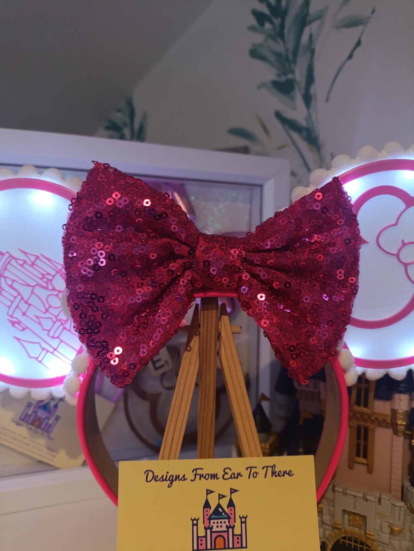 Sleeping Beauty Princess Castle Disney Minnie and Mickey Inspired Light Mouse Ears Headband - Disneyland Paris Bright Pink White