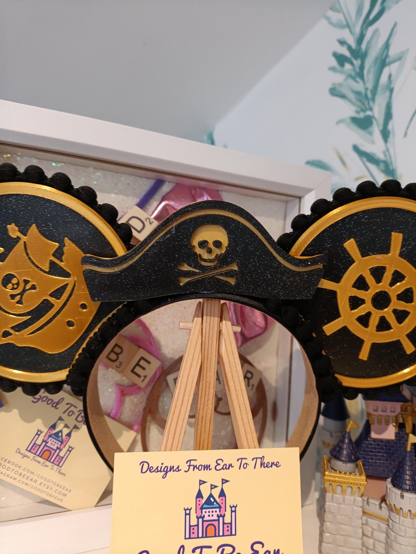 Pirates Hat Cruise Disney Minnie and Mickey Inspired Mouse Style Ears Headband Sparkly Black Gold