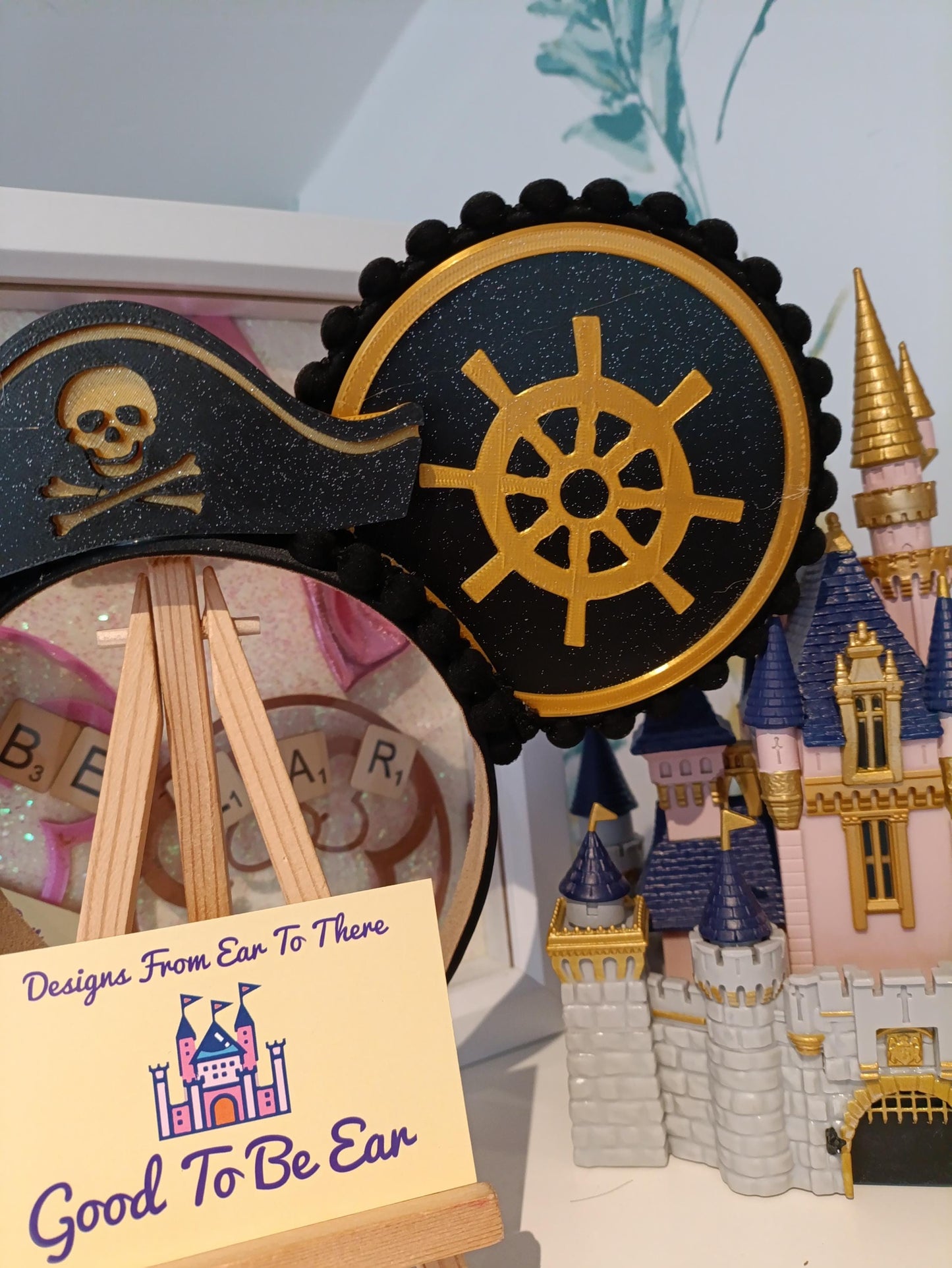 Pirates Hat Cruise Disney Minnie and Mickey Inspired Mouse Style Ears Headband Sparkly Black Gold