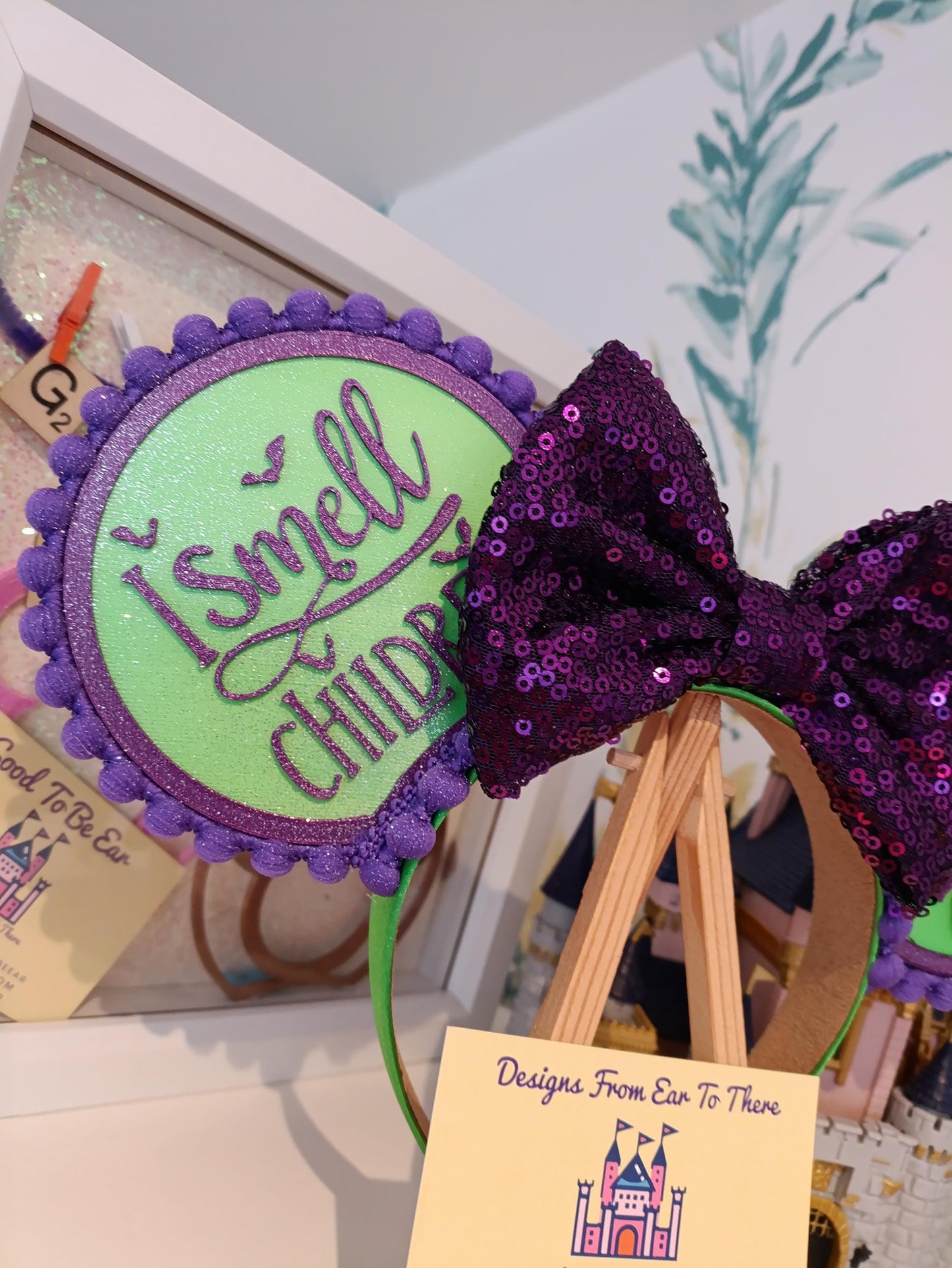 Reversible Halloween Witches Sanderson Sisters Disney Minnie and Mickey Inspired Mouse Style Ears Headband Sparkly Sequin Green Purple