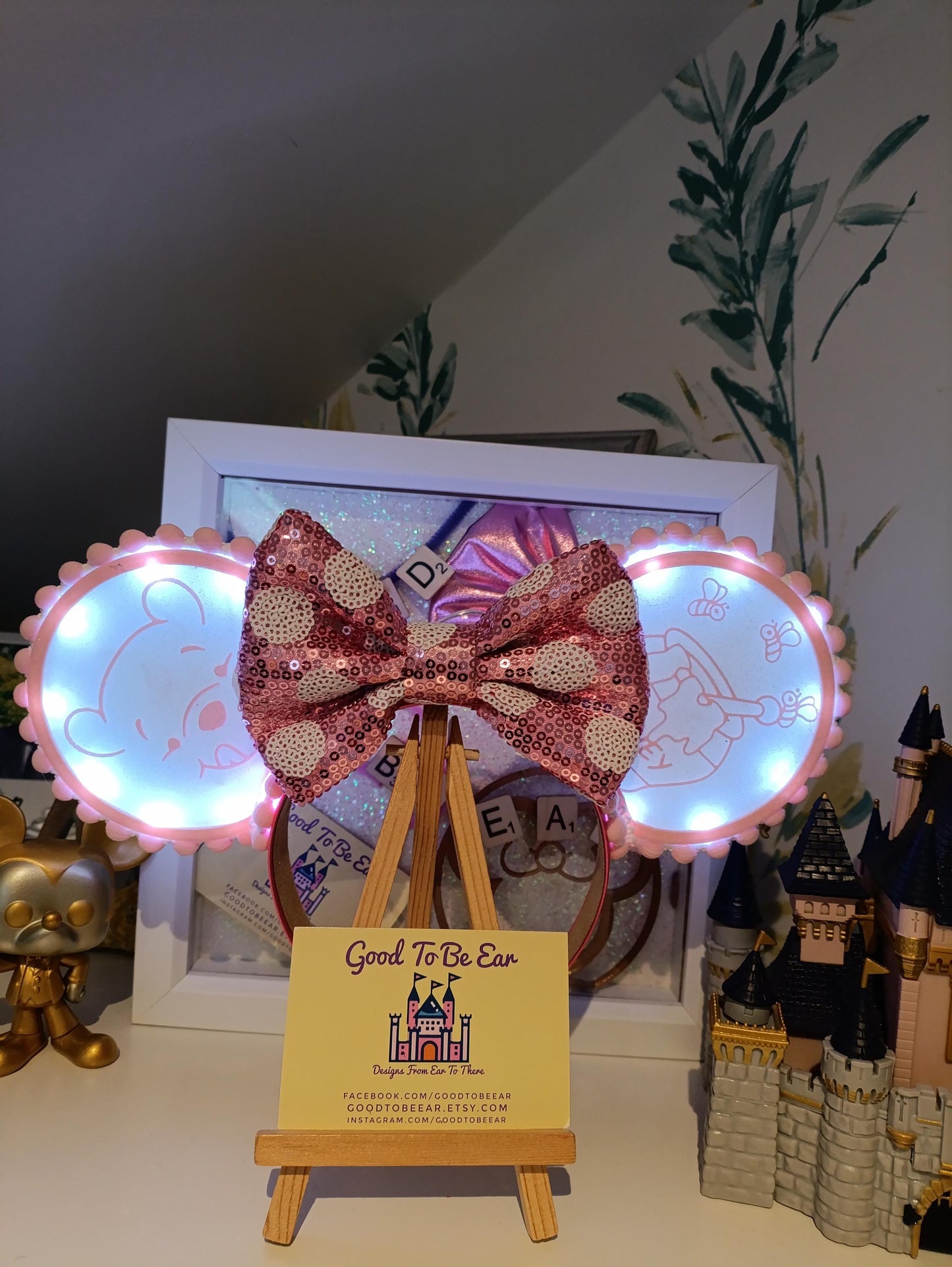 Winnie Pooh Honeypot Light Disney Minnie and Mickey Inspired Mouse Ears Headband - Magic Kingdom Pink White