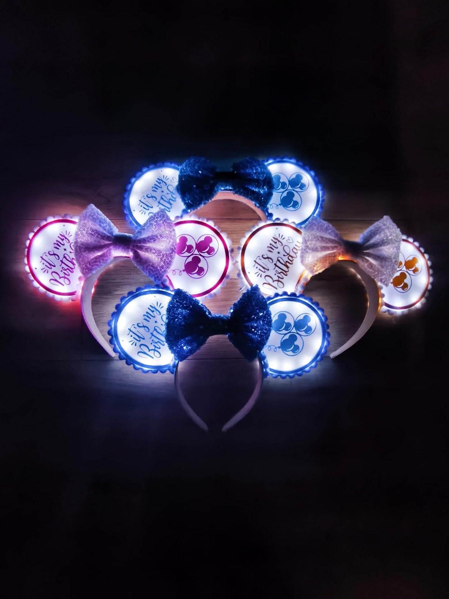 Birthday Age Celebration Disney Minnie and Mickey Inspired Light Mouse Ears Headband - Disney World Magic Kingdom Princess *Varied Colours*