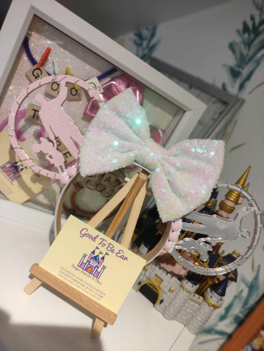 Partner Statue Walt Mickey Disney Minnie and Mickey Inspired Light Mouse Ears Headband- Disney World Magic Kingdom Pink Grey White