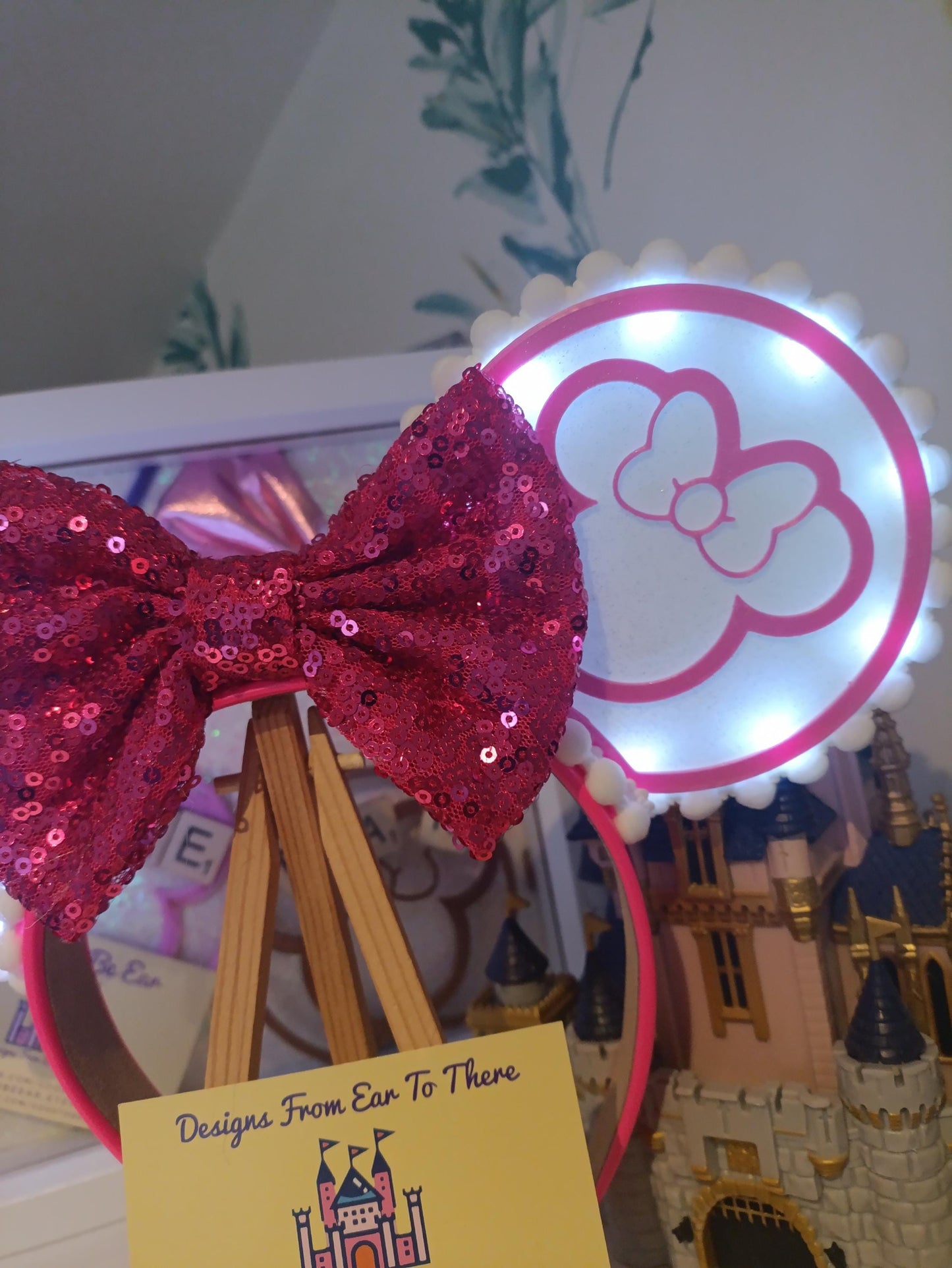 Sleeping Beauty Princess Castle Disney Minnie and Mickey Inspired Light Mouse Ears Headband - Disneyland Paris Bright Pink White