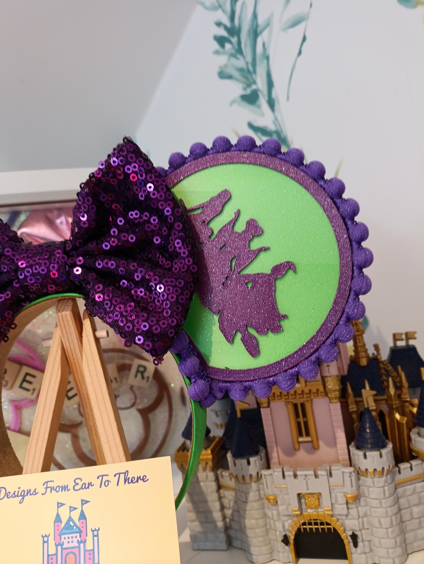 Reversible Halloween Witches Sanderson Sisters Disney Minnie and Mickey Inspired Mouse Style Ears Headband Sparkly Sequin Green Purple