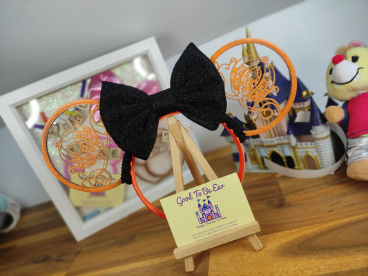 Halloween Cinderella Carriage Princess Disney Minnie and Mickey Inspired Mouse Style Ears Headband Sparkly Sequin Orange Black