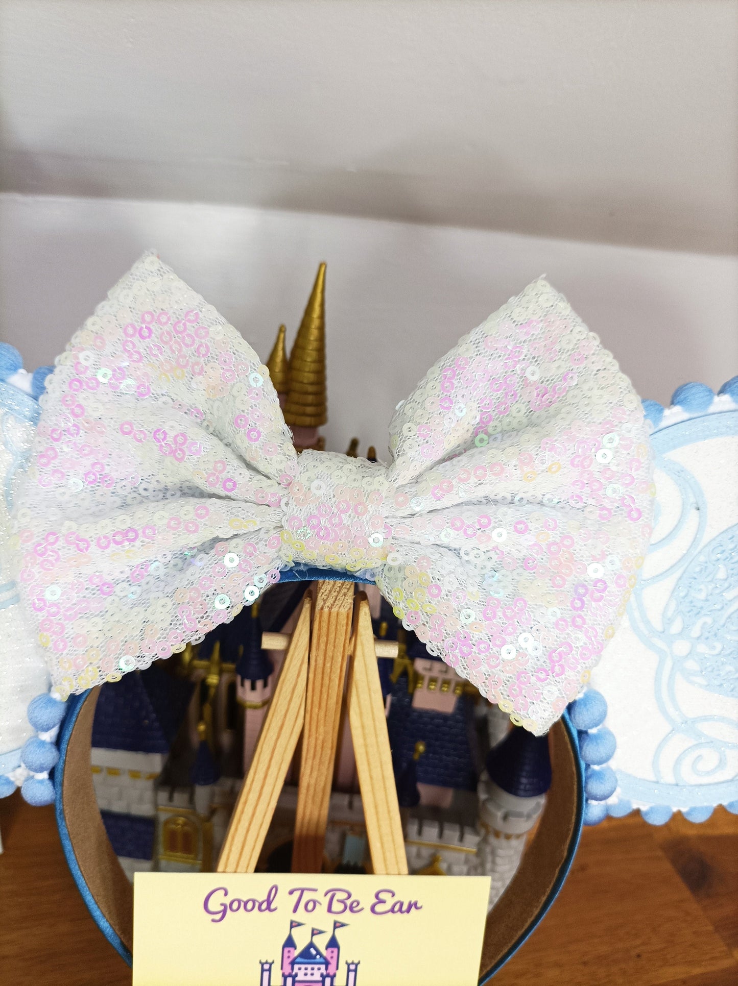 Cinderella Carriage Princess Disney Minnie and Mickey Inspired Mouse Style Ears Headband Sparkly Sequin White Blue