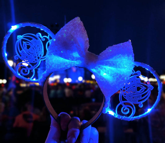 Cinderella Princess Carriage Disney Minnie and Mickey Inspired Light Mouse Ears Headband - Disney World Magic Kingdom Blue White