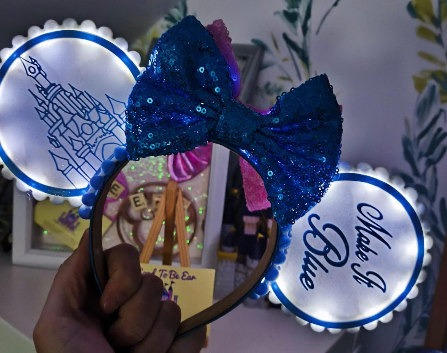 Sleeping Beauty Castle Reversible Make It Pink Blue Disney Minnie and Mickey Inspired Light Mouse Ears Headband - Disneyland Paris Princess