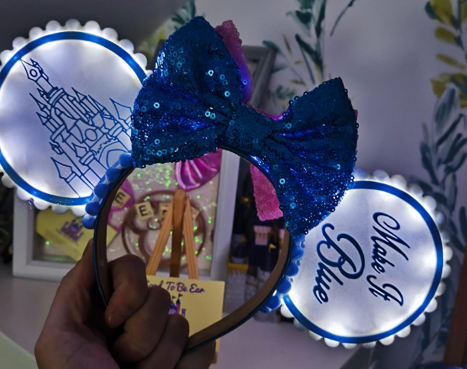 Sleeping Beauty Castle Reversible Make It Pink Blue Disney Minnie and Mickey Inspired Light Mouse Ears Headband - Disneyland Paris Princess