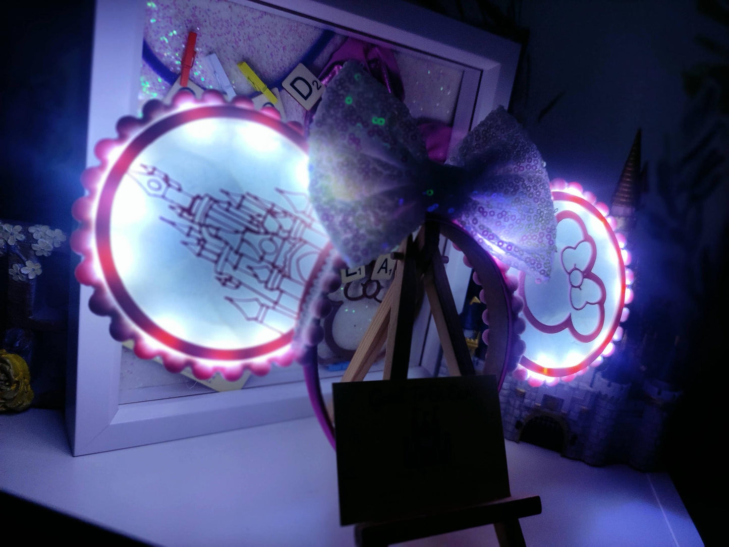 Sleeping Beauty Princess Castle Disney Minnie and Mickey Inspired Light Mouse Ears Headband - Disneyland Paris Pink White